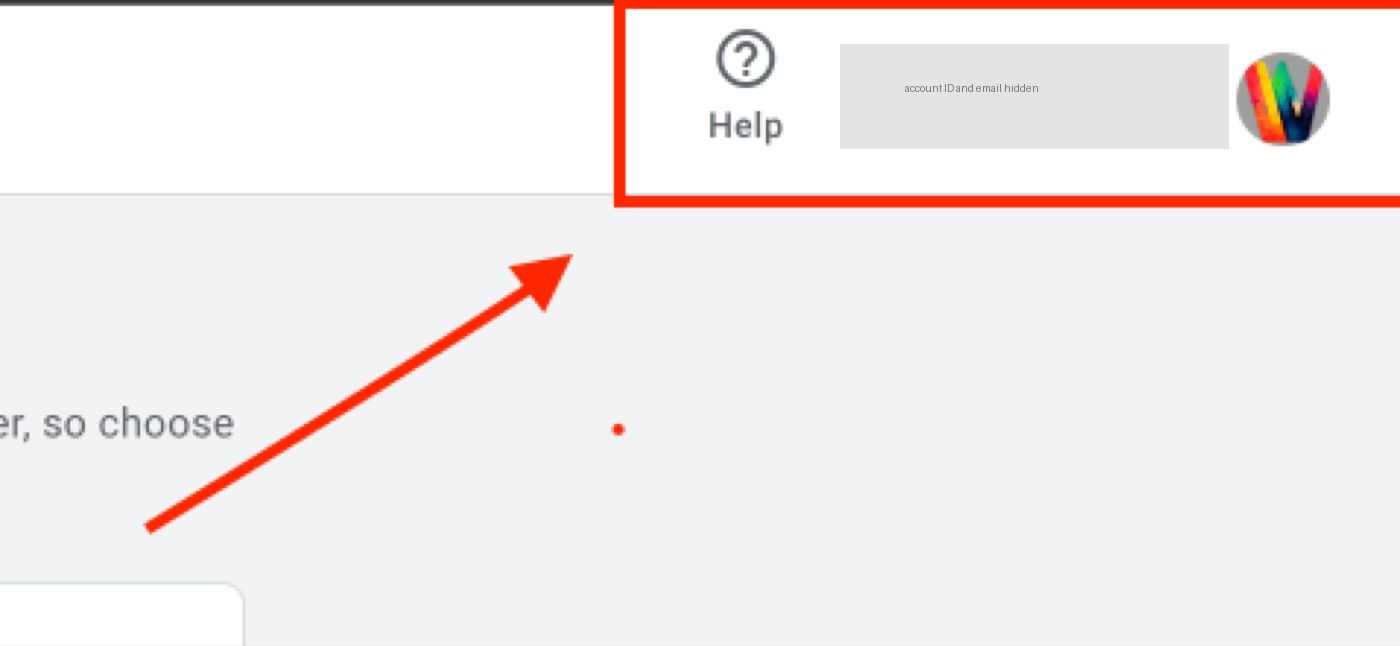 The top right of the Google Ads dashboard, where the 10 digit account ID sits beside the help icon and the account email