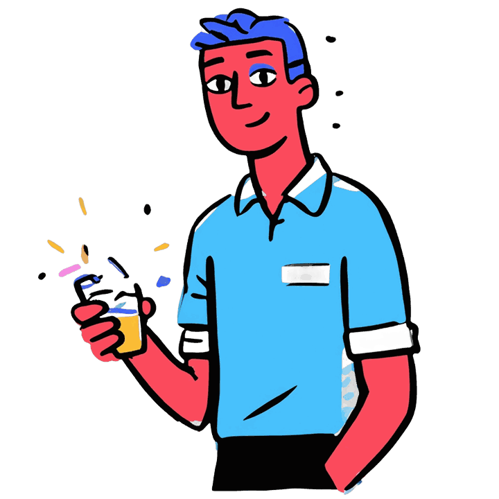 Illustration of a relaxed small business owner holding a coffee, the owner who needs a website that brings in customers more than an AI app