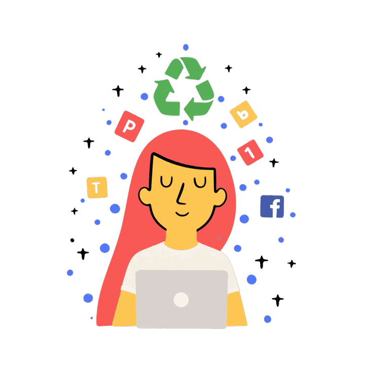 Small business owner at a laptop surrounded by social media platform icons including Facebook, the placements one Meta ads campaign buys at once