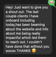 Message from an Another Monday client saying their new clients have been beaming about the website, which led them to reach out