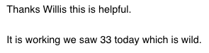 Text message from an Another Monday client reading "It is working we saw 33 today which is wild" about inbound leads from their campaigns