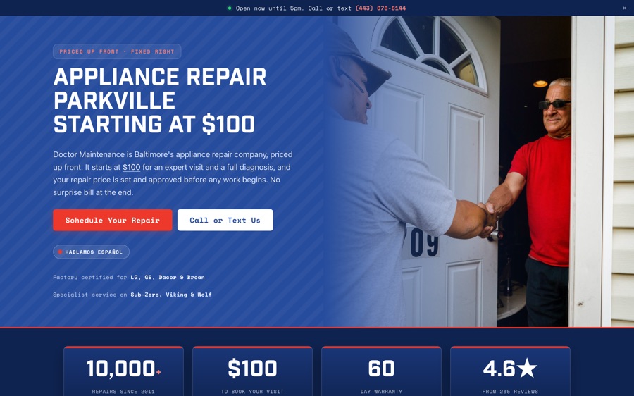Baltimore web design for an appliance repair website built by Another Monday