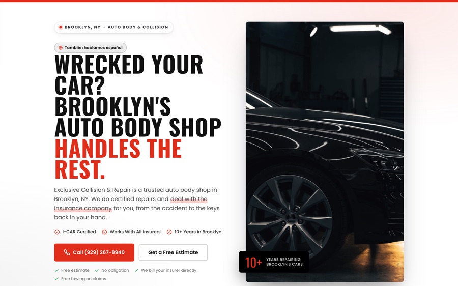 Web design for a Brooklyn auto body shop website built by Another Monday