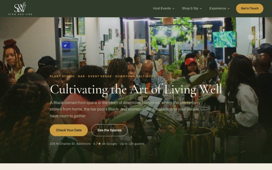 Baltimore web design for a plant studio and events website built by Another Monday